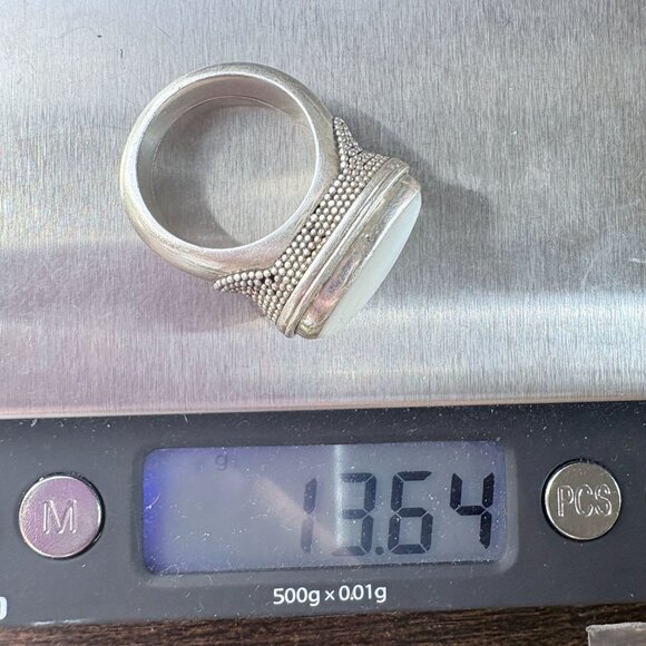 VTG Sterling Silver 925 Mother of Pearl Bezel Set Statement Ring Size 6.75 - Picture 7 of 8